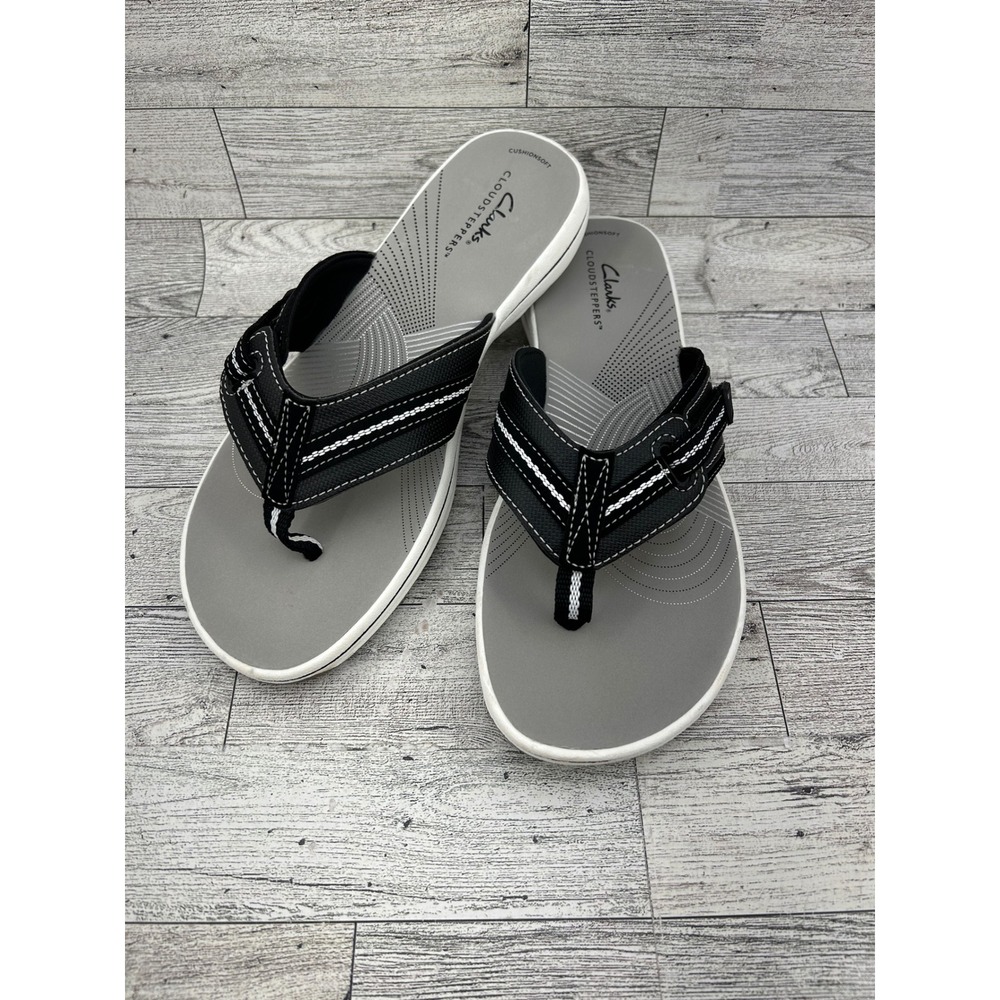 Clarks Cloudsteppers Women Sz 8 Black Grey Thong Sandals Flip Flops 261255824055